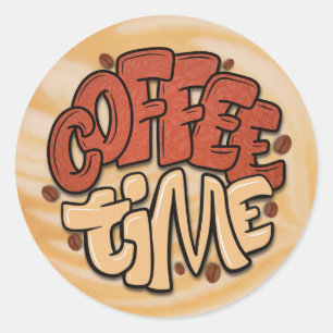 Koffietijd woorden op melkschuim ronde sticker