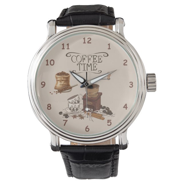 Koffietijzer en koffiebonen horloge (Voorkant)