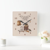 Koffietijzer en koffiebonen vierkante klok (Huis)