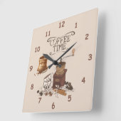 Koffietijzer en koffiebonen vierkante klok (Hoek)