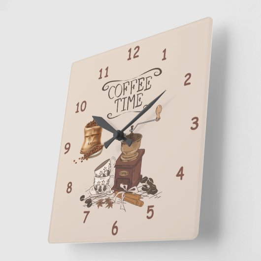 Koffietijzer en koffiebonen vierkante klok (Hoek)