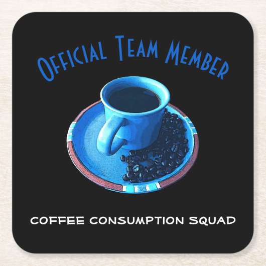 Koffieverbruikspad | Blauwe beker en saucer Kartonnen Onderzetters (Voorkant)