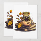 Koffieverende kikkerleesboeken feestdagenkaart (Voorkant / Achterkant)