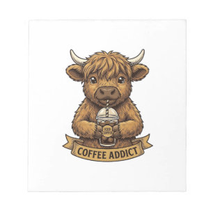 Koffieverslaafde Hoogland Koe Vintage Gravure Shir Notitieblok