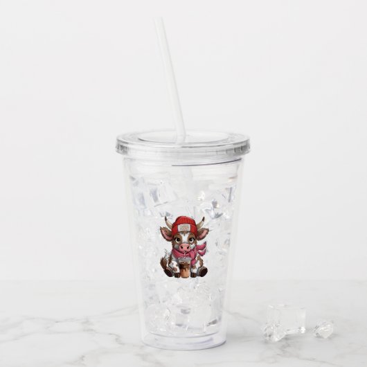 Koffieverslaafde Koe Acryl Drinkbeker (Voorkant ijs)