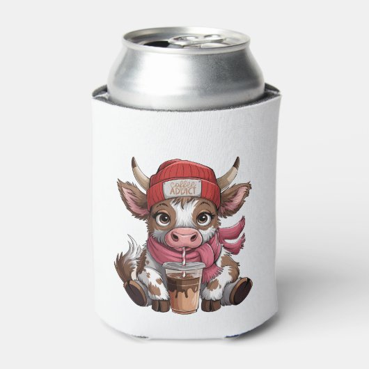 Koffieverslaafde Koe Blikjeskoeler (Blikje Voorkant)