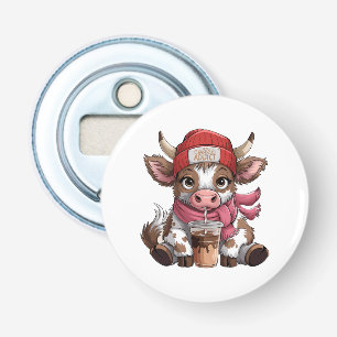 Koffieverslaafde Koe Button Flesopener