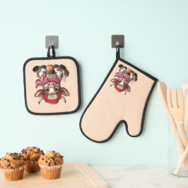 Koffieverslaafde Koe Ovenwant & Pannenlap Set