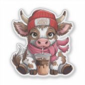 Koffieverslaafde Koe Sticker (Voorkant)