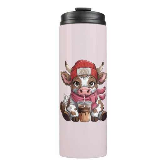 Koffieverslaafde Koe Thermosbeker (Voorkant)