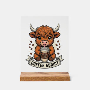 Koffieverslaafde Schattige Hoogland Koe Oude Gravu Acryl Bord