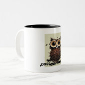 Koffieverslaafde uil tweekleurige koffiemok (Voorkant links)
