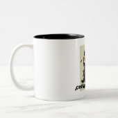 Koffieverslaafde uil tweekleurige koffiemok (Links)