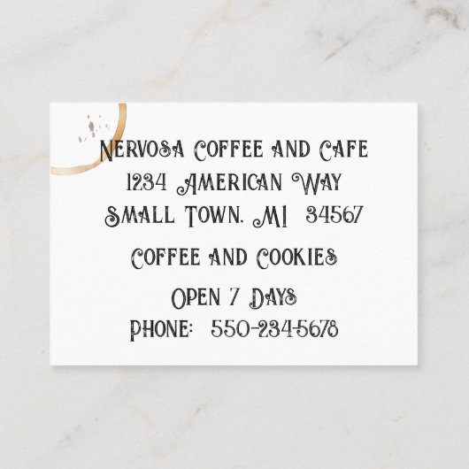 Koffievlek en bonen Hedendaags Visitekaartje (Achterkant)