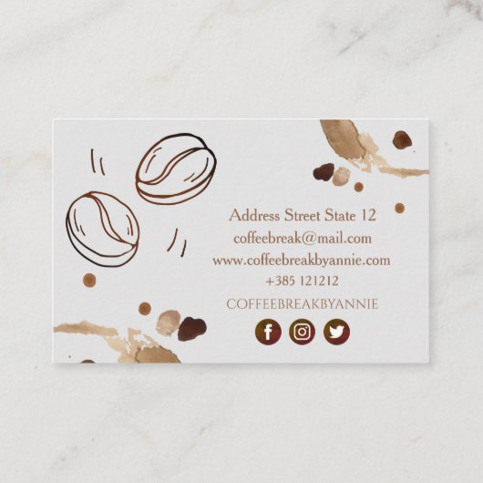 Koffievlekken en bonen visitekaartje (Achterkant)