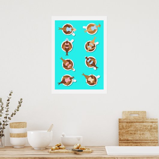 Koffievrouwen in Koffiebekers, keukenkunst Poster (Keuken)