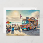 Koffiewagen aan het strand briefkaart (Voorkant / Achterkant)