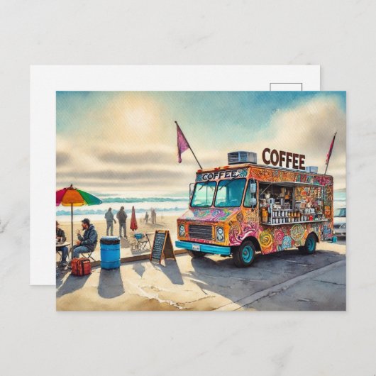 Koffiewagen aan het strand briefkaart (Voorkant / Achterkant)