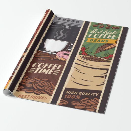 Koffiewinkel   banners, cafetaria en cadeaupapier (Uitgerold)