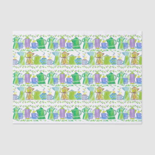 Koffiewinkel Franse Pers Cups Illustratie Tissuepapier (Voorkant)