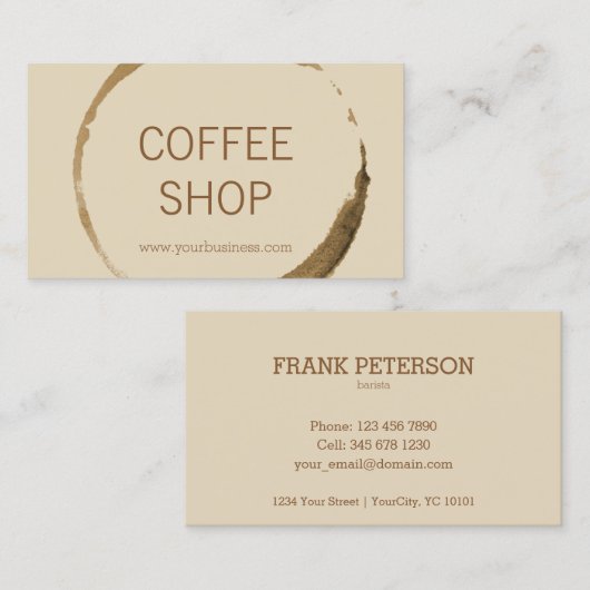 Koffiewinkel - koffievlek met beige achtergrond visitekaartje (Voorkant / Achterkant)