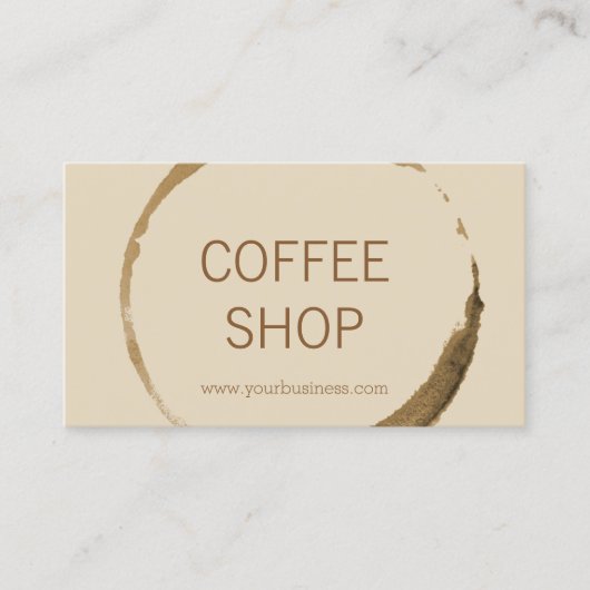 Koffiewinkel - koffievlek met beige achtergrond visitekaartje (Voorkant)