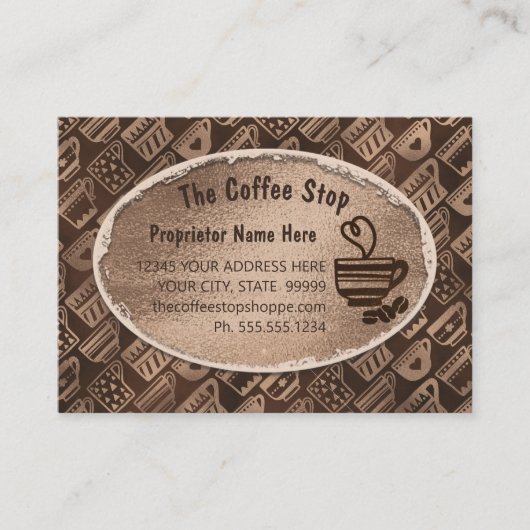Koffiewinkel Latte Mok Kunstbonen chocolade bruin  Visitekaartje (Voorkant)