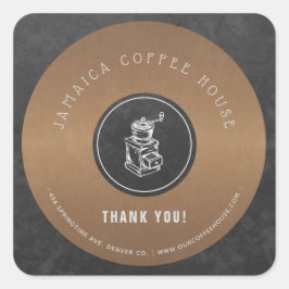 Koffiewinkel logo elegant koper dank u vierkante sticker
