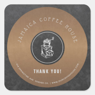 Koffiewinkel logo elegant koper dank u vierkante sticker