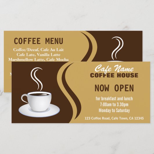 Koffiewinkel Menu Bruin en Beige Cafe Rack Kaarten (Voorkant / Achterkant)