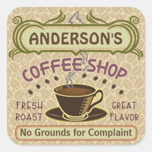 Koffiewinkel met bekertje Creëer Je eigen persoon Vierkante Sticker