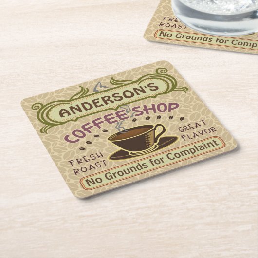 Koffiewinkel met bekertje Creëer Je eigen persoonl Kartonnen Onderzetters (Schuin)