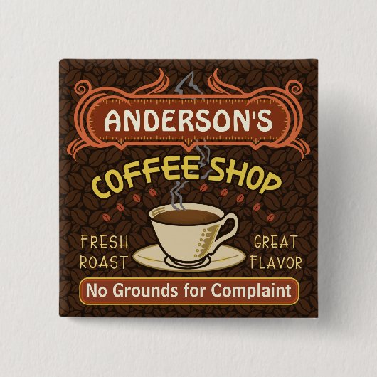 Koffiewinkel met Mok Creëer Je eigen persoonlijke  Vierkante Button 5,1 Cm (Voorkant)
