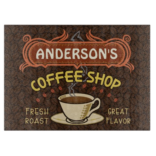 Koffiewinkel met Mok en bonen | Gepersonaliseerde  Snijplank (Voorkant)