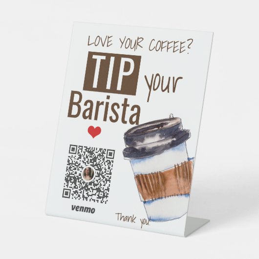 Koffiewinkel Tip Uw Koffie Barista Reclamebord Met Voetstuk (Voorkant)
