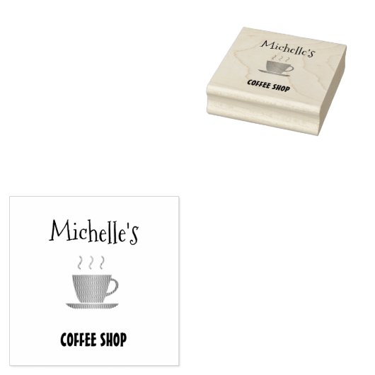 Koffiewinkel, warm bekersilhouet rubberstempel (Gestempeld)