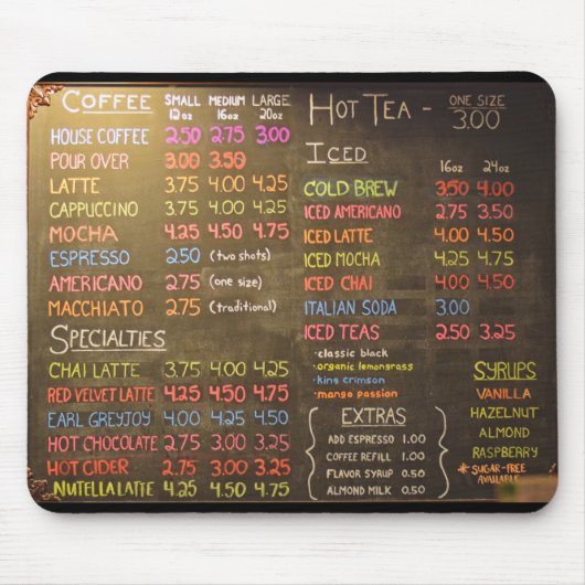 Koffiewinkelmenu - Muismat (Voorkant)