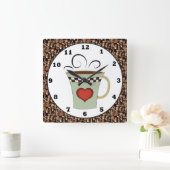 Koffiewinkelmuurklok cartoon vierkante klok (Huis)