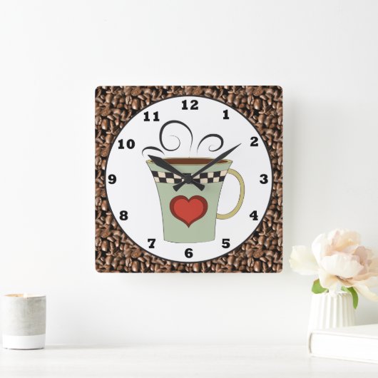 Koffiewinkelmuurklok cartoon vierkante klok (Huis)