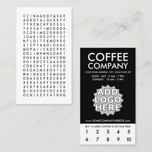 Koffiewoord Zoeken Loyaliteit Punch Klantenkaartje (Voorkant / Achterkant)