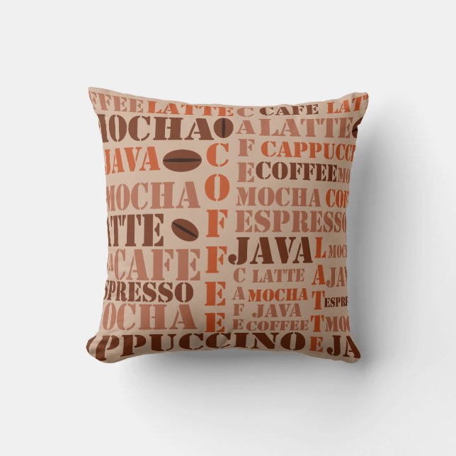 Koffiewoorden en bonen Pillow Kussen (Voorkant)