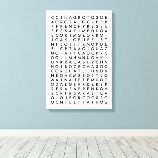 koffiewoordzoekpuzzel canvas afdruk (Insitu (Houten vloer))