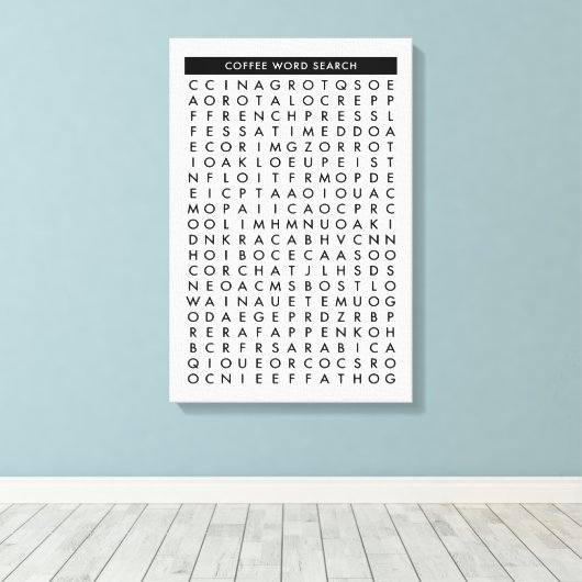 koffiewoordzoekpuzzel canvas afdruk (Insitu (Houten vloer))