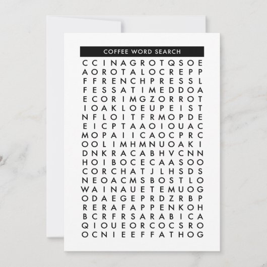 koffiewoordzoekpuzzel kaart (Voorkant)