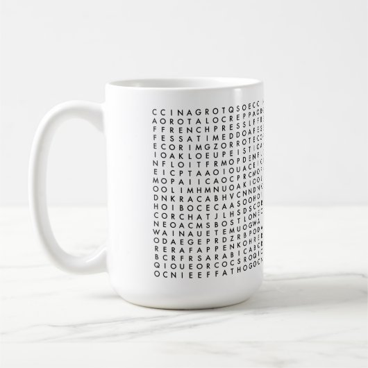 koffiewoordzoekpuzzel koffiemok (Links)