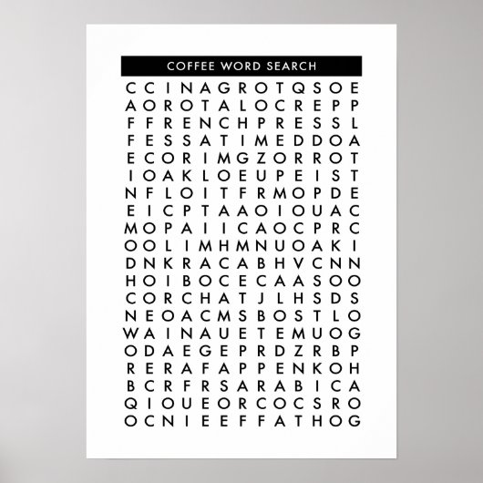 koffiewoordzoekpuzzel poster (Voorkant)