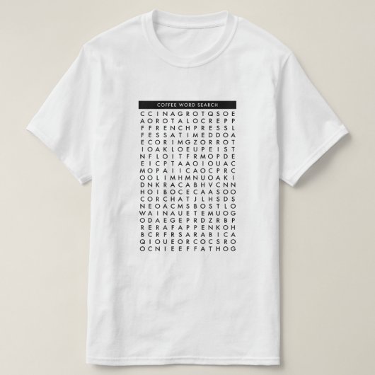 koffiewoordzoekpuzzel t-shirt (Design voorkant)