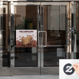 Koffiezaak Iced Cappuccino Donut Promo Aanpassen Raamsticker
