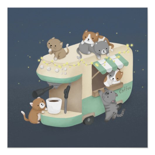 Koffiezetapparaat Camper Cafe & Kittens Perfect Poster (Voorkant)