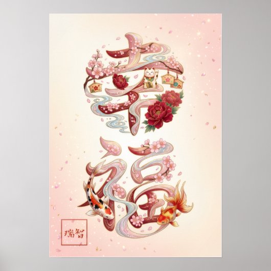 Kofuku: Calligraphy "Happiness"260020222 Poster (Voorkant)